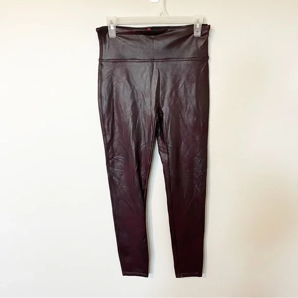 Spanx faux leather wine burgundy maroon leggings X-Large - Picture 4 of 10